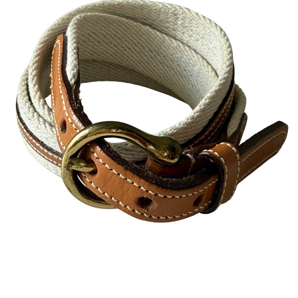 Dooney & Bourke Tan & Canvas Belt With Brass Buckle Size 30